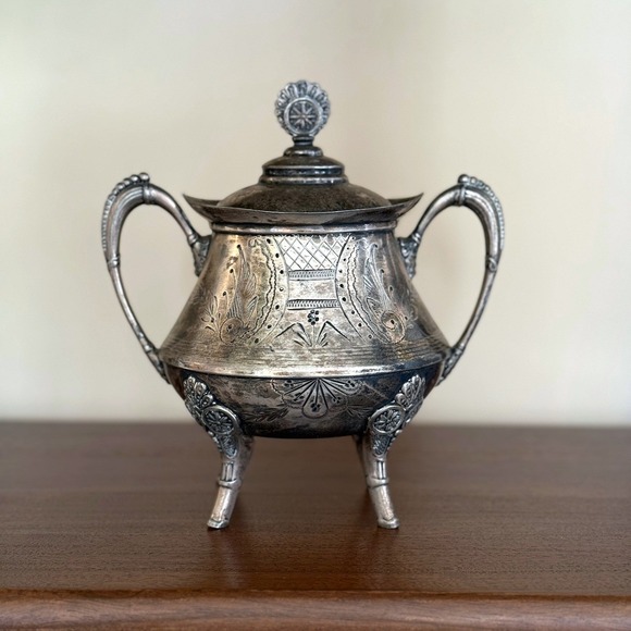 H. Schade Other - Antique H Schade New York Triple Plate Silver Footed Sugar Bowl Etched 103